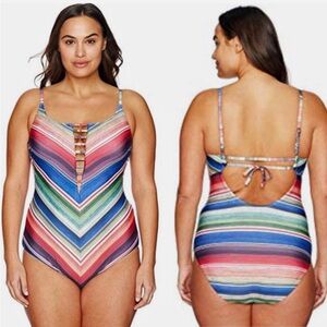 BECCA by Rebecca Virtue Striped One-Piece Swimsuit NWT [578]